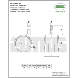 Kółko nylonowe 45mm z bolcem 8x26mm czarne mod. 1503