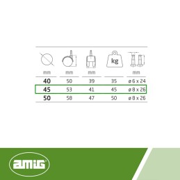 Kółko nylonowe 45mm z bolcem 8x26mm czarne mod. 1503