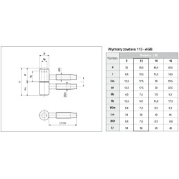 Zawias AGB 113-13x35 mosiądzowany