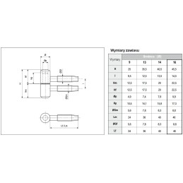 Zawias wkręcany fi.16x46 brązowy mod. 113 AGB