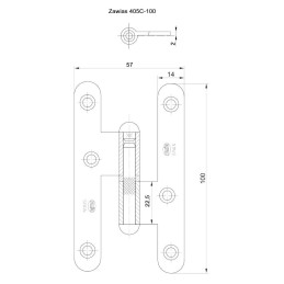 Zawias do drzwi 100x57mm stal złoto antyczne rozłączny LEWY (pl) mod. 405C