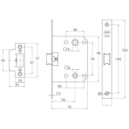 Zamek drzwiowy łazienkowy 70/50 mosiądzowany mod. 3100U