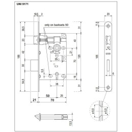 Zamek na klucz 70/50 brązowy czoło 20x188 mod. PATENT Piccola