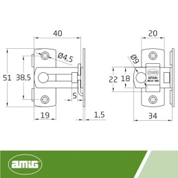 Zamknięcie kątowe 40mm inox zasuwka kątowa mod. 10L AMIG