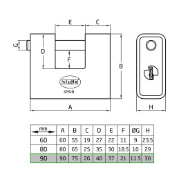 Kłódka trzpieniowa 90x75x30mm stal hartowana mod. 201