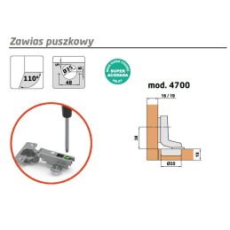 Zawias puszkowy 35mm złoto antyczne front wpuszczany mod.4700