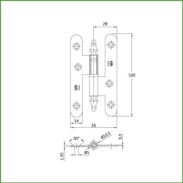 Zawias do drzwi 100x56mm stal chrom mat rozłączny PRAWY (pl) mod. 408C