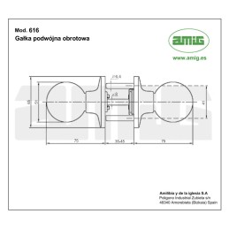 Gałka obrotowa podwójna chromowana do pokoju mod.616