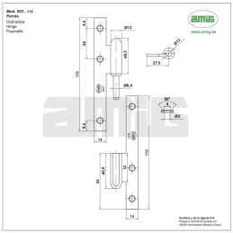 Zawias do drzwi 110x55mm stal żółty ocynk rozłączny LEWY (pl) mod. 503