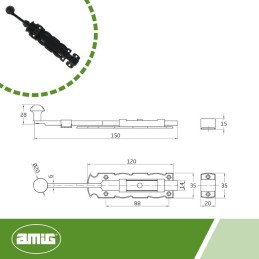 Zasuwa rygiel czarny 150mm mod.411 DIS
