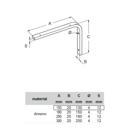 Wspornik półki drewniany naturalny 150x130mm mod. ELLE 15