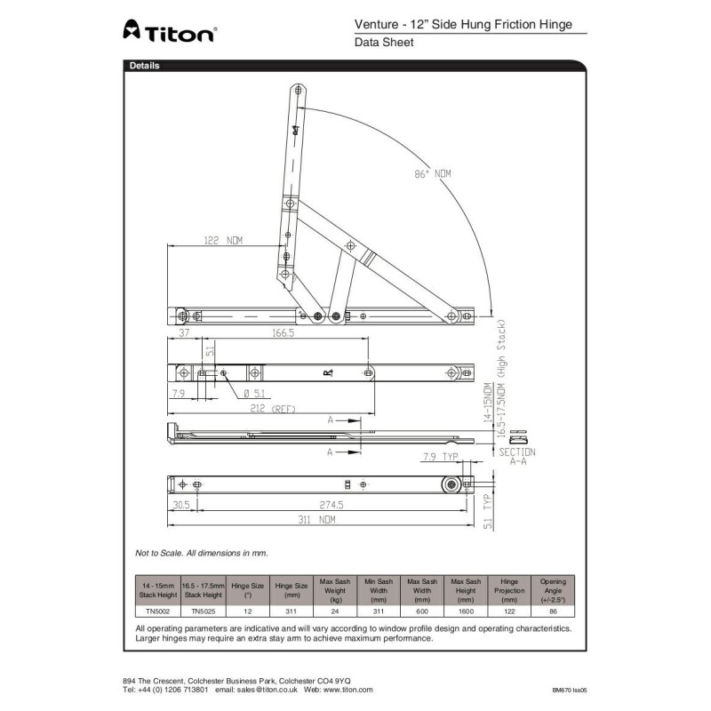 12" Side hung pair 16-17 mm High Stack