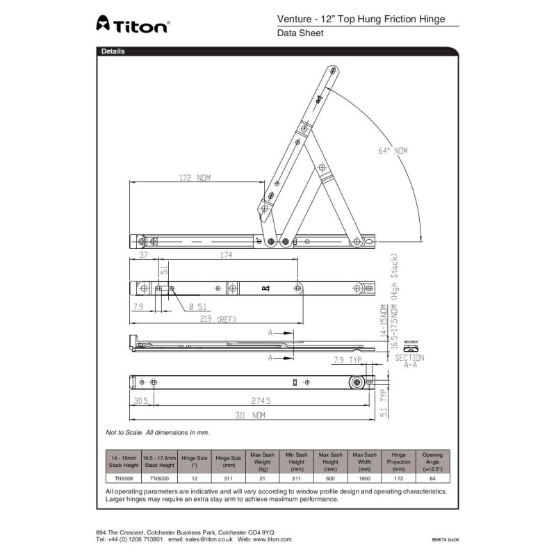 12" Top hung pair 16-17 mm High Stack
