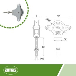 Bloczek do linek śruba M6-40mm metalowe kółko inox mod.20