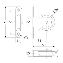 Bloczek do linek na płytce, metalowe kółko 38mm mod.8