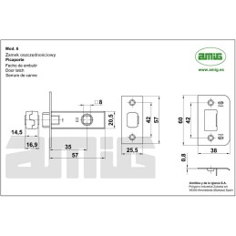 Zamek oszczędnościowy 35mm INOX mod.6 czoło 25x57mm