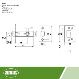 Zamek oszczędnościowy 45mm mosiądzowany mod.6 czoło 25x57mm