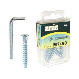 Wkręt meblowy 7x50 cynk. 5szt. konfirmat  + klucz imbusowy