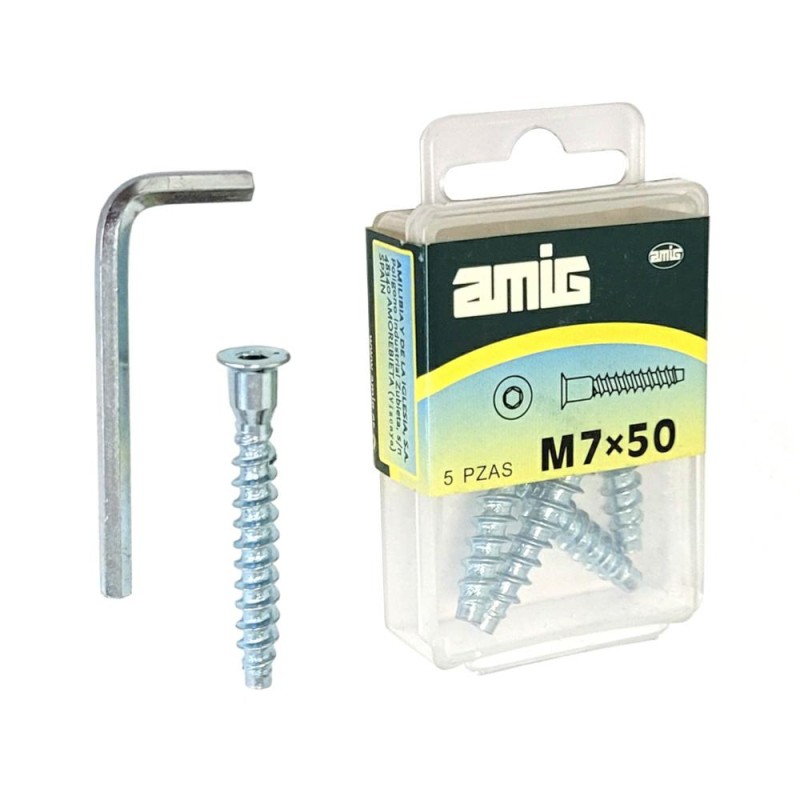 Wkręt meblowy 7x50 cynk. 5szt. konfirmat  + klucz imbusowy