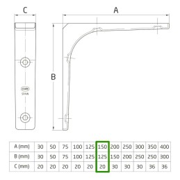 Wspornik półki stalowy biały 150x125mm mod. 2 (8083)