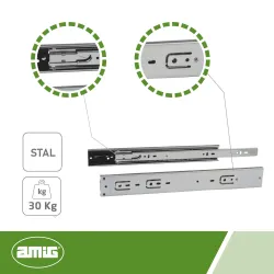 Prowadnice szuflad 300x45mm samozamykające pełny wysuw mod. 36