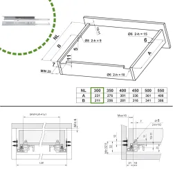 Prowadnice szuflad 300mm cichy domyk mod. 40