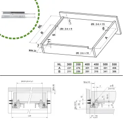 Prowadnice szuflad 350mm cichy domyk mod. 40