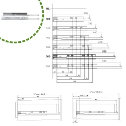 Prowadnice szuflad 500mm cichy domyk mod. 40