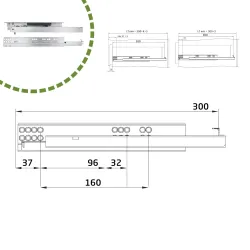 Prowadnice szuflad 300mm Tip-on pełny wysuw mod. 45