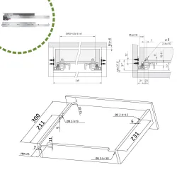 Prowadnice szuflad 300mm cichy domyk pełny wysuw klips mod. 42