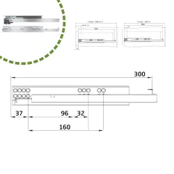 Prowadnice szuflad 300mm cichy domyk pełny wysuw klips mod. 42