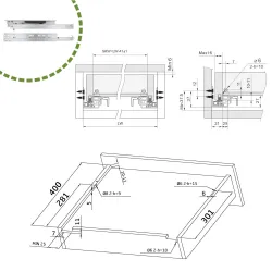 Prowadnice szuflad 400mm Tip-on pełny wysuw mod. 45