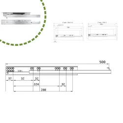 Prowadnica szuflad 500mm Tip-on pełny wysuw mod. 45
