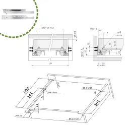 Prowadnica szuflad 500mm Tip-on pełny wysuw mod. 45