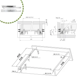 Prowadnica szuflad 450mm Tip-on pełny wysuw mod. 45