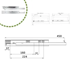 Prowadnica szuflad 450mm Tip-on pełny wysuw mod. 45