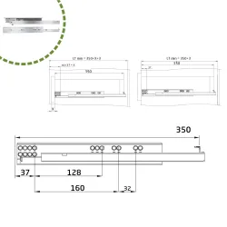 Prowadnice szuflad 350mm cichy domyk pełny wysuw mod. 41