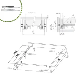 Prowadnice szuflad 350mm cichy domyk pełny wysuw mod. 41