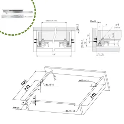 Prowadnice szuflad 400mm cichy domyk pełny wysuw mod. 41