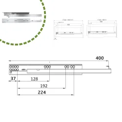 Prowadnice szuflad 400mm cichy domyk pełny wysuw mod. 41