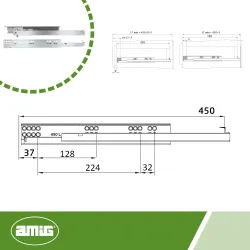 Prowadnice szuflad 450mm cichy domyk pełny wysuw mod. 41