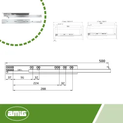 Prowadnice szuflad 500mm cichy domyk pełny wysuw mod. 41