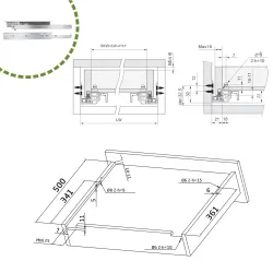 Prowadnice szuflad 500mm cichy domyk pełny wysuw mod. 41