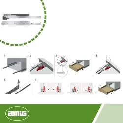 Prowadnice szuflad 500mm cichy domyk pełny wysuw klips mod. 42