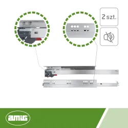 Prowadnice szuflad 500mm cichy domyk pełny wysuw klips mod. 42