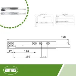Prowadnice szuflad 350mm cichy domyk pełny wysuw klips mod. 42