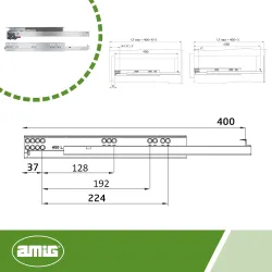 Prowadnice szuflad 400mm cichy domyk pełny wysuw klips mod. 42
