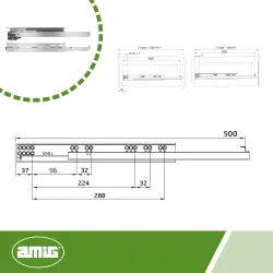 Prowadnice szuflad 500mm cichy domyk pełny wysuw klips mod. 42