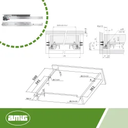 Prowadnice szuflad 500mm cichy domyk pełny wysuw klips mod. 42