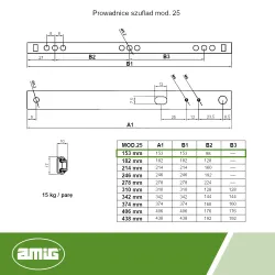 Prowadnica szuflad 25-153x17 cynkow